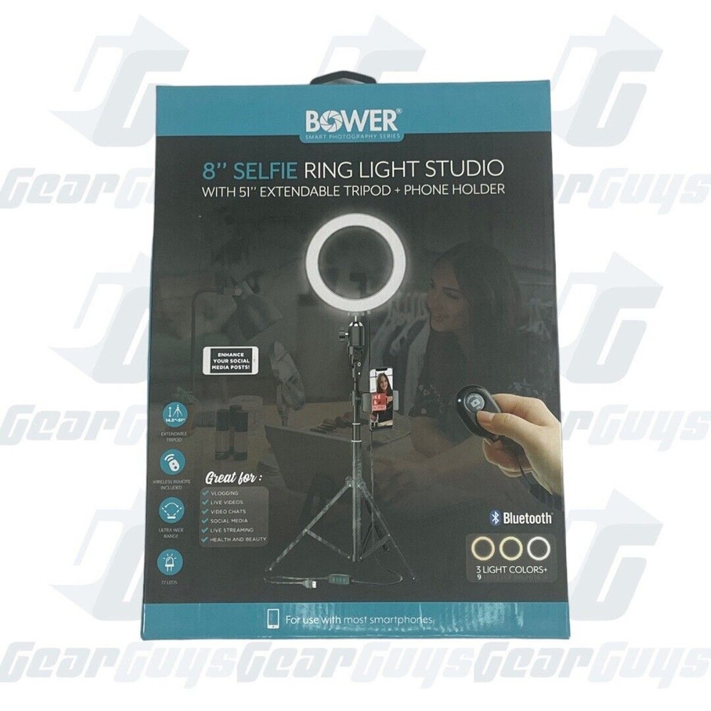 Bower 8" Selfie Ring Light Studio 51" Extendable Tripod, Phone Holder & Remote